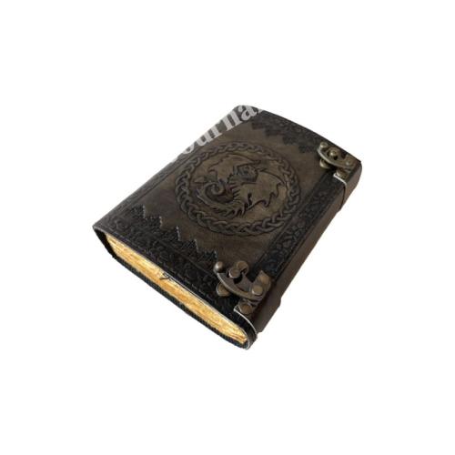 DND Leather Journal Dragon Antique Embossed Charcoal Book of Shadows Prop Handmade Paper Personal Organizer Gift for Him her